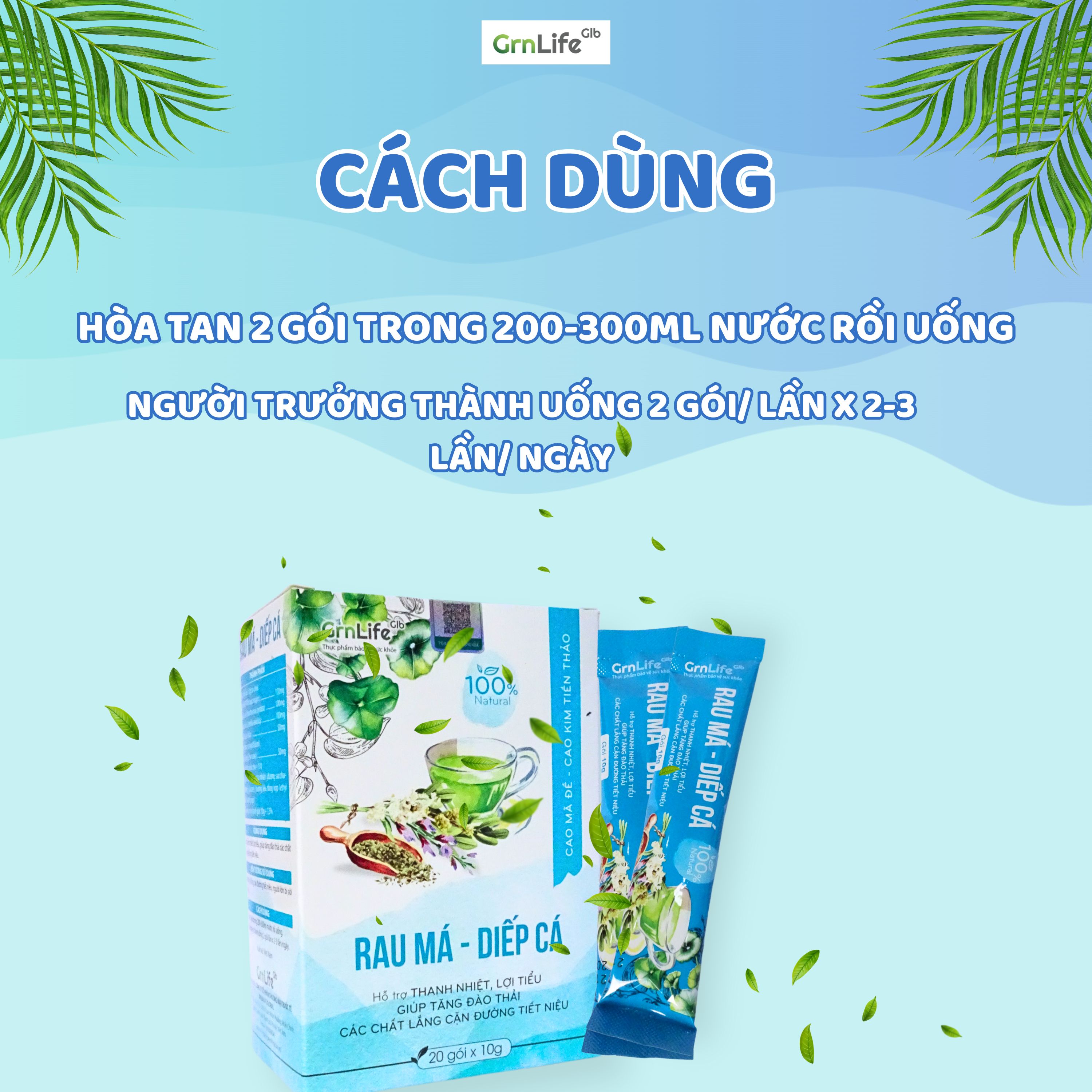 Trà rau má diếp cá GrnLife (Hộp 20 gói x 10g) - Thanh nhiệt, nhuận tràng, giảm trĩ, giảm mụn