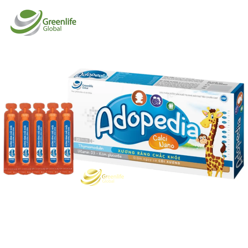 Canxi cho bé GrnLife Adopedia siro vị sữa - Giúp xương chắc khoẻ, tăng chiều cao (hộp 20 ống)
