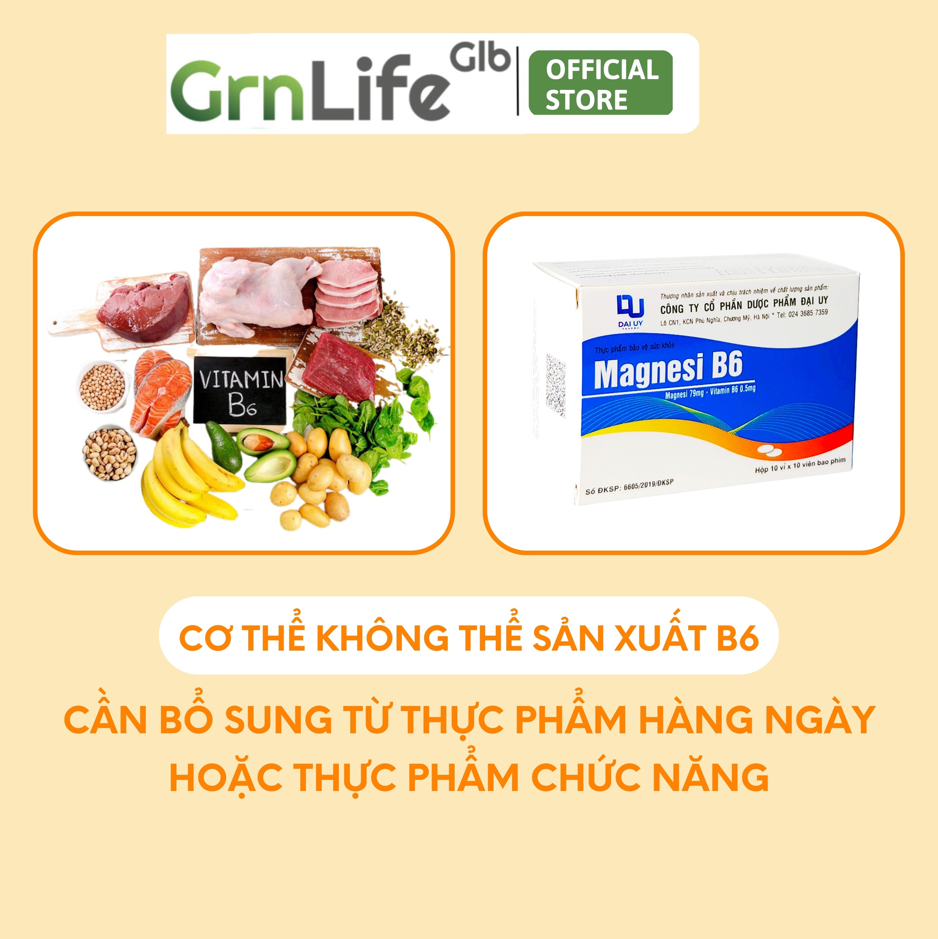 Vitamin Magnesi B6 Đại Uy - Bổ sung Magie và B6 giúp giảm đau đầu, mất ngủ, suy nhược cơ thể (hộp 100 viên)