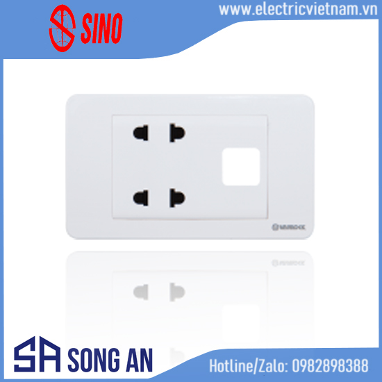 Ổ đôi 2 chấu+ 1 hạt công tắc s18a