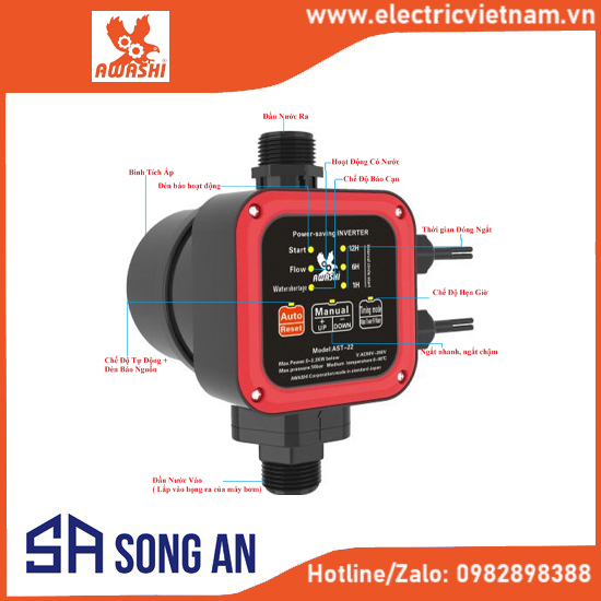 Rơ le điện tử đóng ngắt bơm AWASHI AST-22