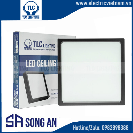 Đèn ốp nổi LED ba màu hình Vuông - Vỏ đen