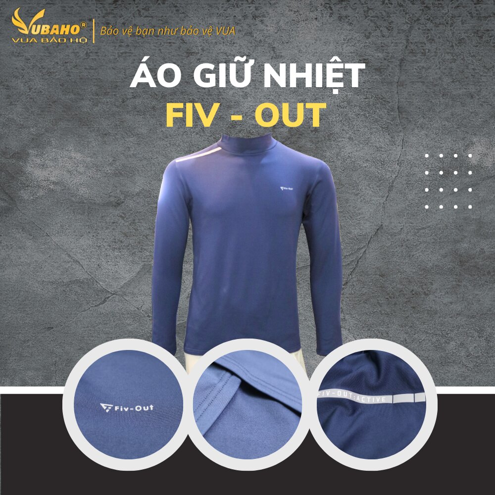 Áo giữ nhiệt lót nhung cổ 3 phân Fiv Out màu xanh than, nhìn chính diện