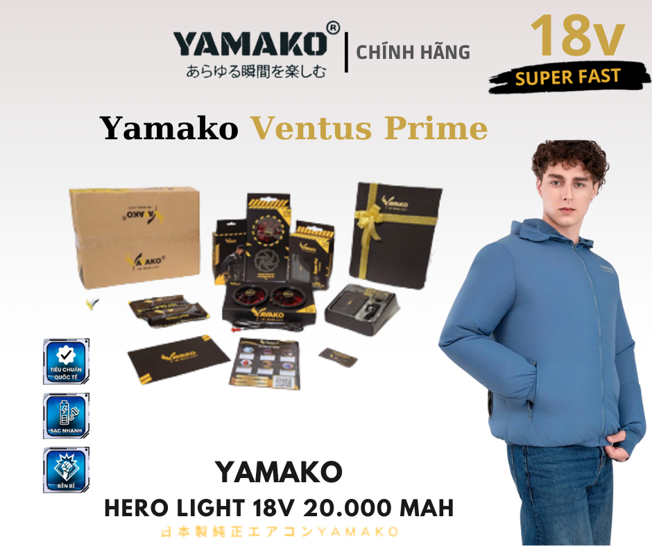 BỘ ÁO ĐIỀU HÒA YAMAKO HERO LIGHT 18V-20.000 MAH - VENTUS PRIME