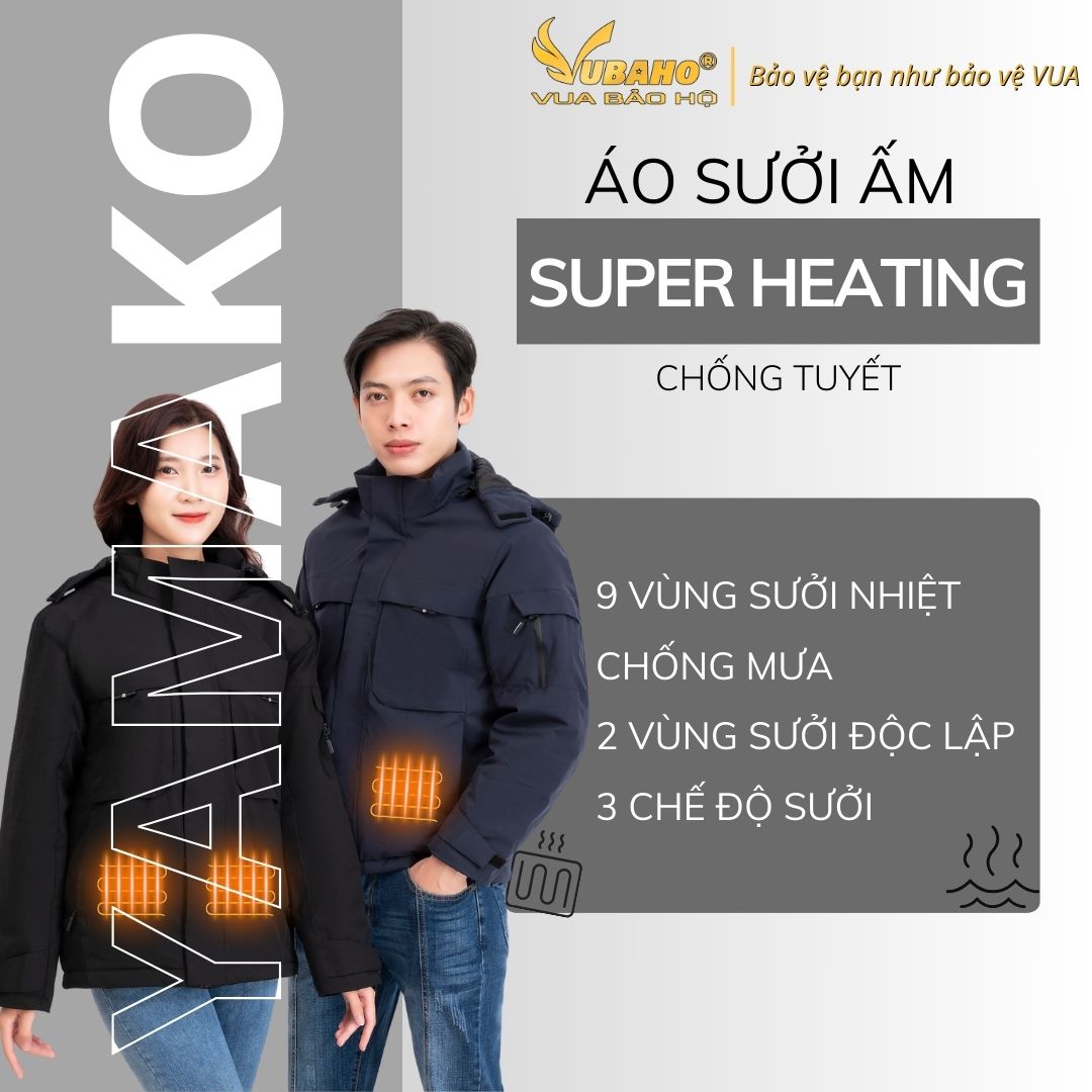 Áo sưởi Ấm Super Heating Yamako 9 vùng sưởi nhiệt màu XANH THAN