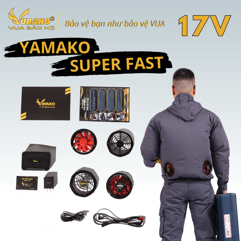 Bộ Áo điều hoà Yamako Nhật Bản Super Pro 17V - 30.000MAH màu GHI TỐI