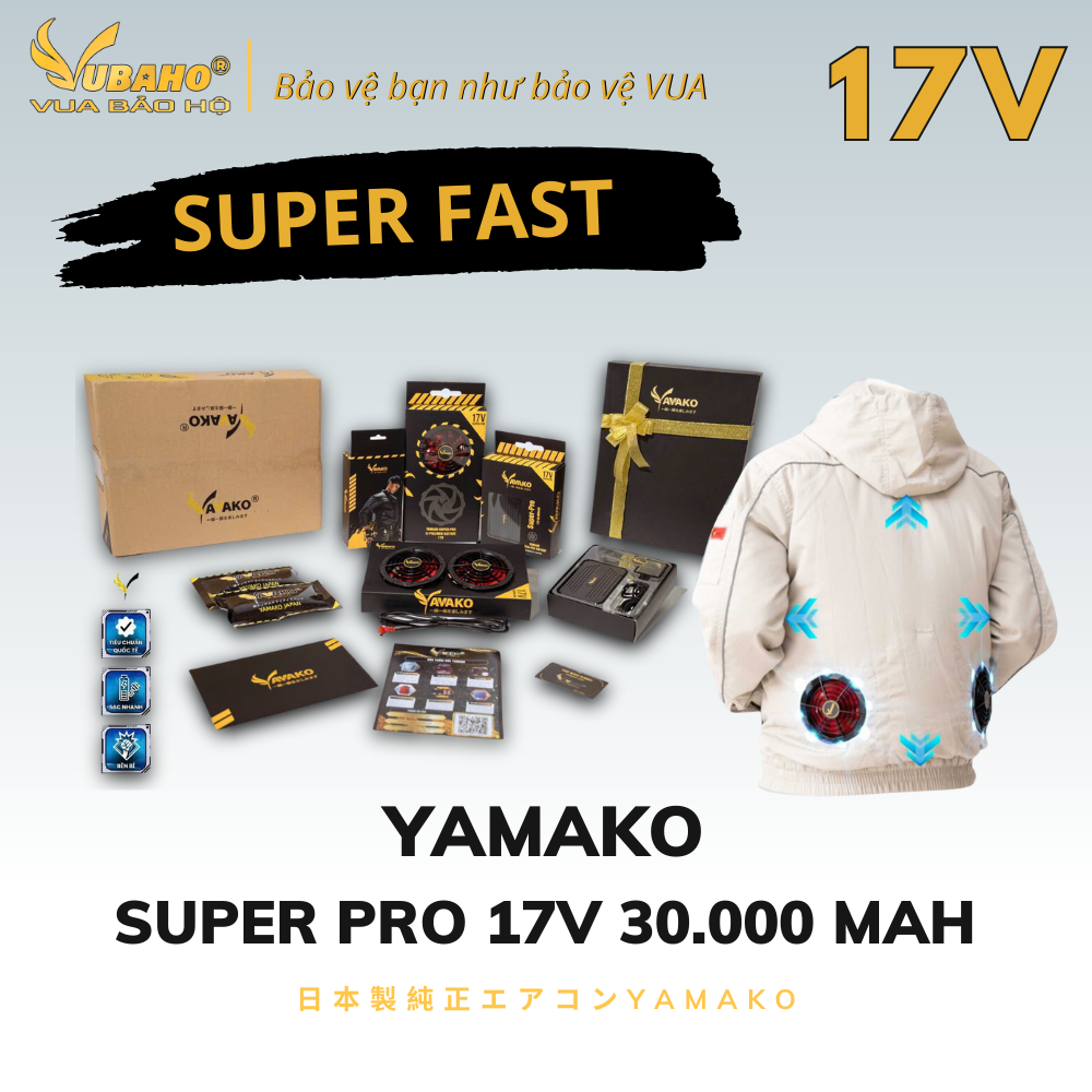 Bộ Áo điều hoà Yamako Nhật Bản Super Pro 17V - 30.000MAH GHI TRẮNG