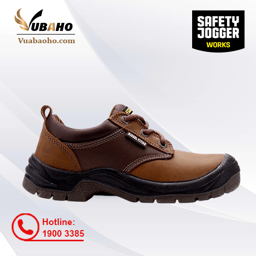 Giày bảo hộ Safety Jogger Sahara S3 SRC thấp cổ, thân da nâu, đế PU đen có gai