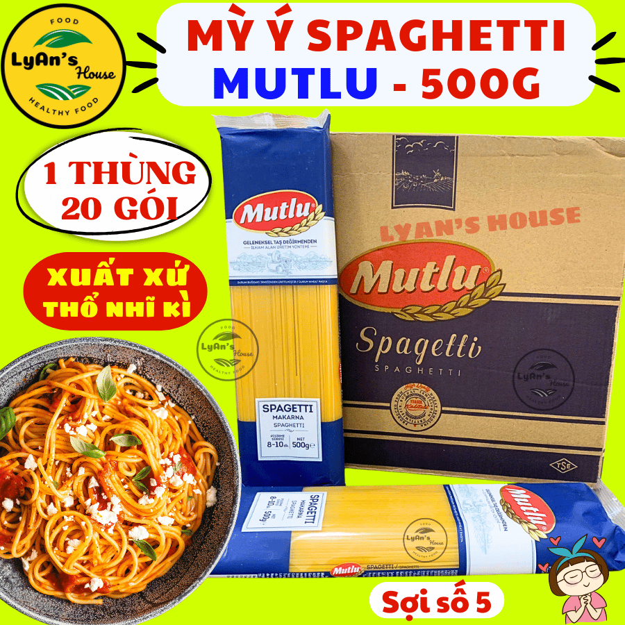 1 THÙNG (20 Gói x 500g) Mì Ý Spaghetti MUTLU sợi tròn