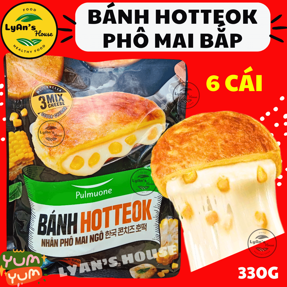 Bánh Hotteok Phô Mai Ngô Pulmuone 330 g (6 Cái)