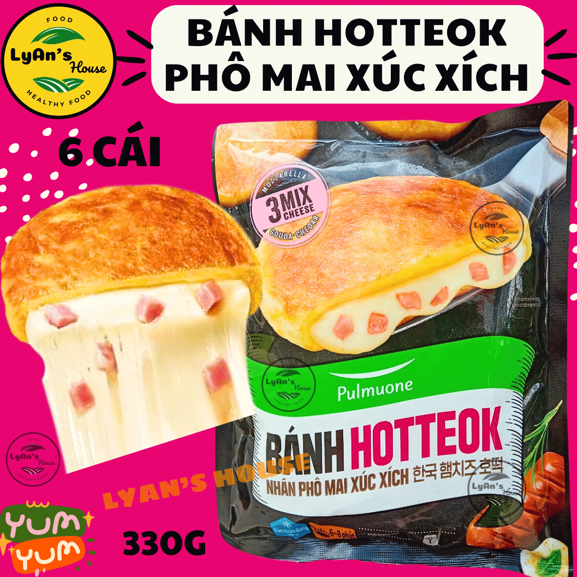 Bánh Hotteok Phô Mai Xúc Xích Pulmuone 360 g (6 Cái)