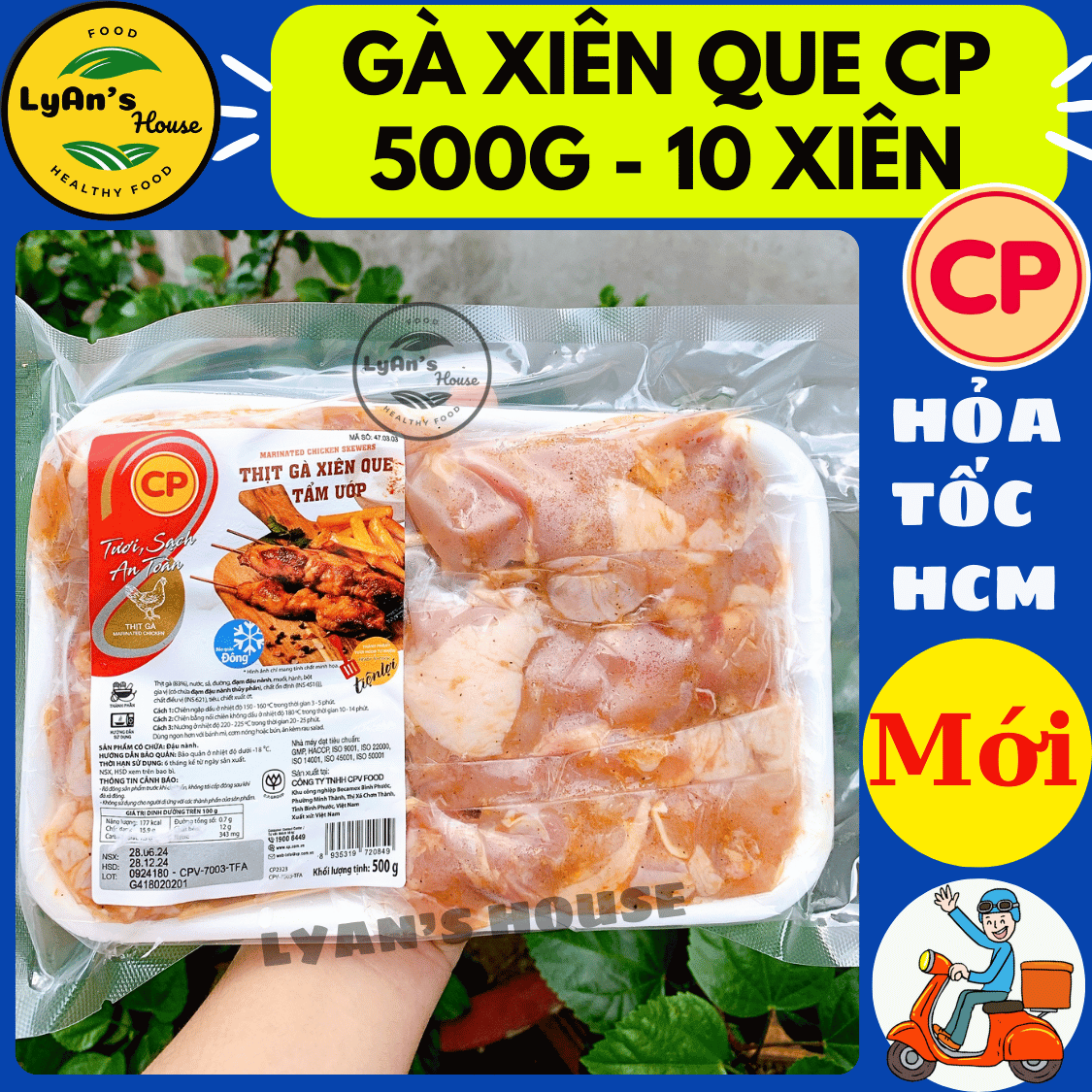 (Mẫu Mới) Thịt Gà Xiên Que CP 500g -10 Xiên Không Cay