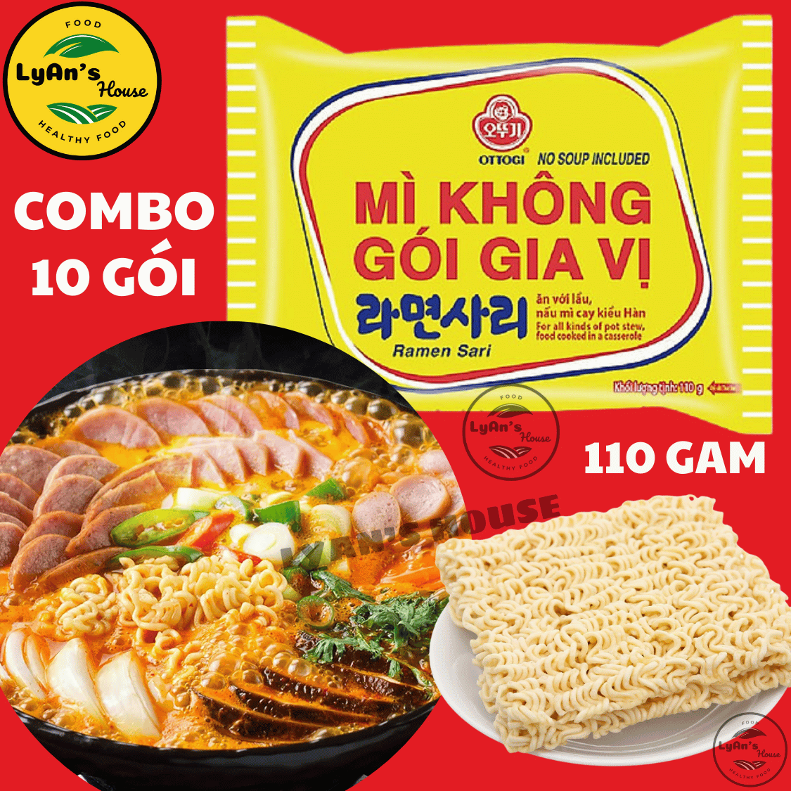 COMBO 10 GÓI Mì Không gia vị OTTOGI nấu mì cay