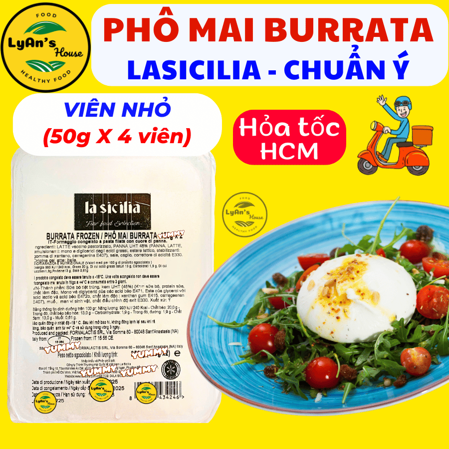 (50g x 4 viên NHỎ ) PHÔ MAI BURRATA Lasicilia Nhập Khẩu Ý