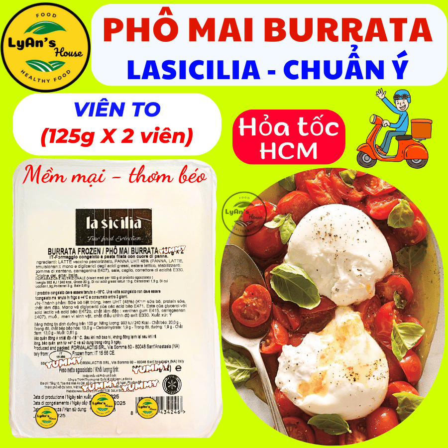 (125g x 2 viên LỚN ) PHÔ MAI BURRATA Lasicilia Nhập Khẩu Ý