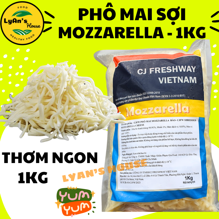 Phô Mai Mozzarella Bào Sợi CJ FreshWay 1kg – Kéo Sợi Tốt, Siêu Thơm