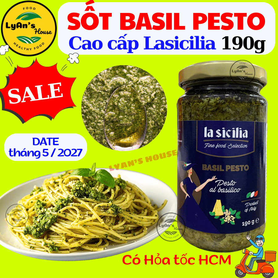 Sốt Basil Pesto LaSicilia 190g - Sốt mì ý Spaghetti Pasta Pizza húng quế