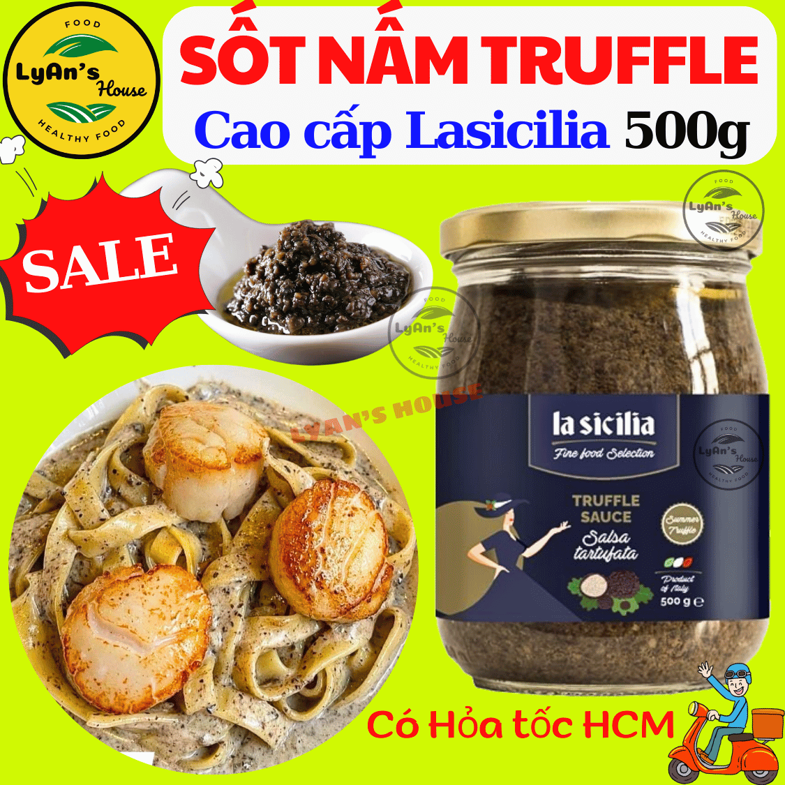 500g Sốt Nấm Truffle Sauce La Sicilia – Italia, Sốt Nấm Cục dùng mỳ ý spaghetti nui pizza