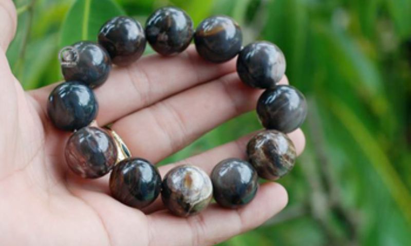 Vòng tay gỗ hoá thạch màu xám ghi 