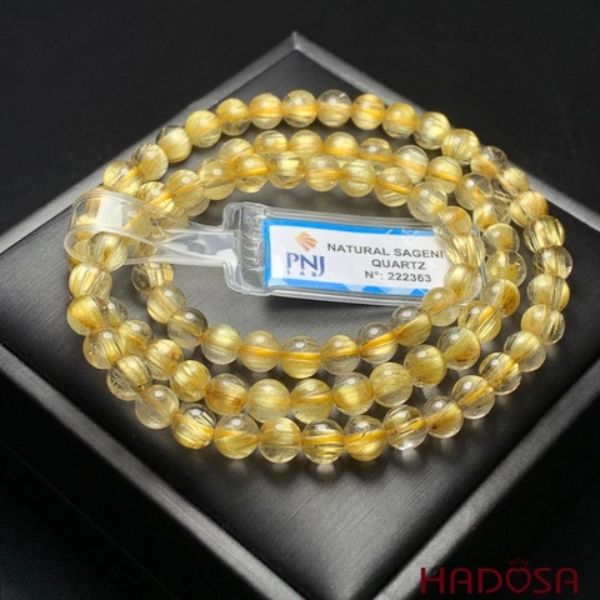Chuỗi vòng cuốn đá thạch anh tóc vàng 90 viên