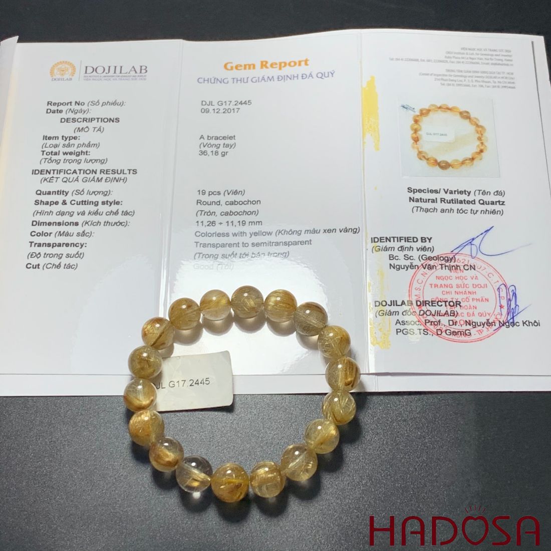 Vòng Thạch Anh tóc vàng 11mm chuẩn 6A