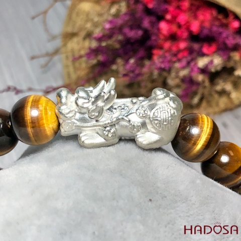 Vòng Thạch Anh Mắt Hổ vàng nâu 10mm tỳ hưu bạc