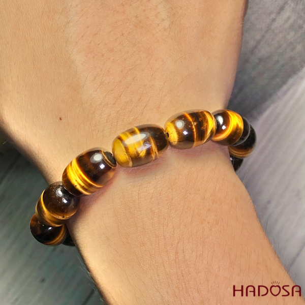 Vòng đá mắt Hổ vàng nâu hạt trụ 12x16mm 5A