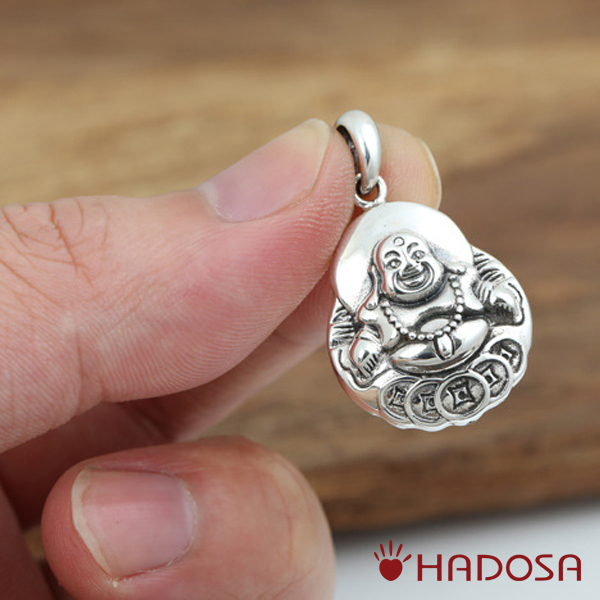 Mặt dây chuyền bạc nam Phật Di Lặc 32x20mm