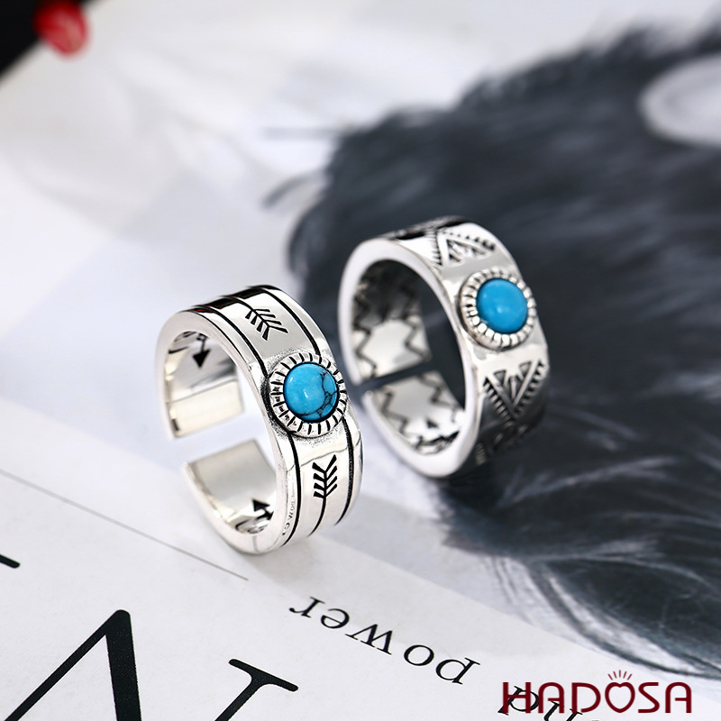 Nhẫn bạc nam Thái đá xanh