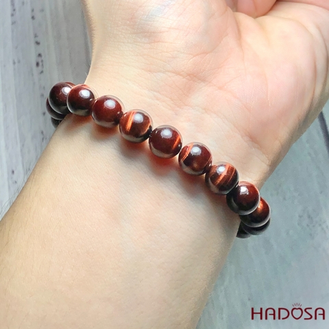 Vòng Thạch Anh Mắt Hổ nâu đỏ 8mm mix tỳ hưu bạc mạ vàng