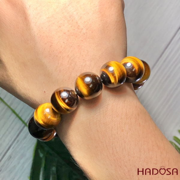 Vòng đá Mắt Hổ vàng nâu 16mm cao cấp chuẩn 5A