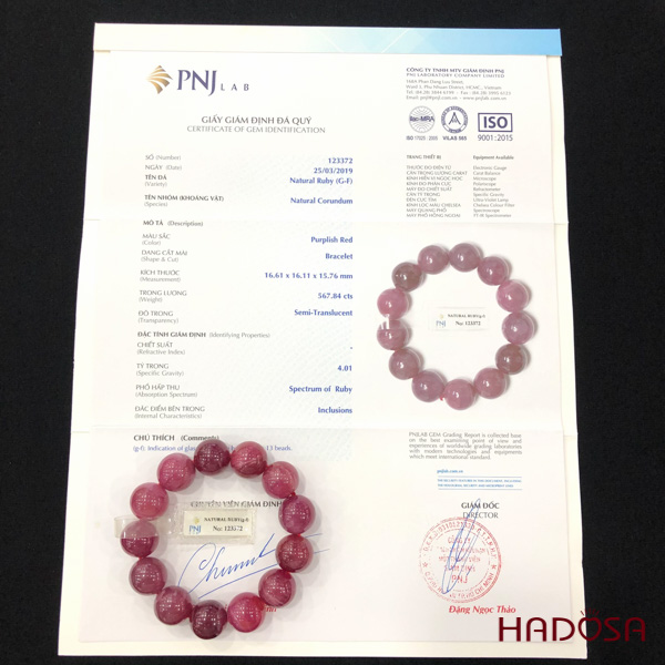 Vòng đá Ruby Thái hồng đậm trong 16mm