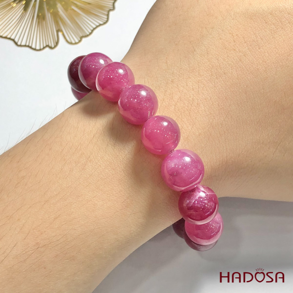 Vòng chuỗi Ruby Thái hồng đẹp ánh sao 12mm cao cấp