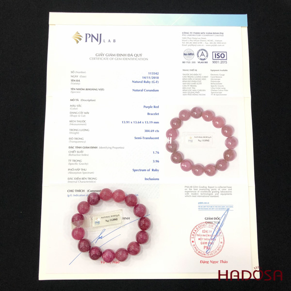 Vòng Ruby Thái hồng đậm trong 13mm