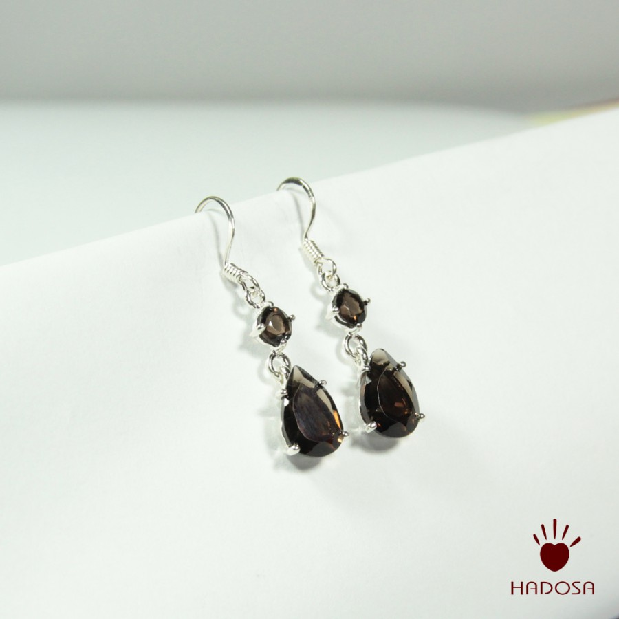 Hoa tai Thạch anh khói bạc 925 cao cấp