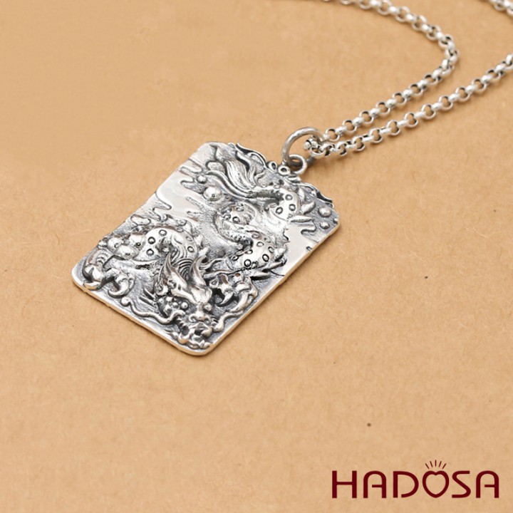 Măt dây chuyền bạc Thái chạm Rồng