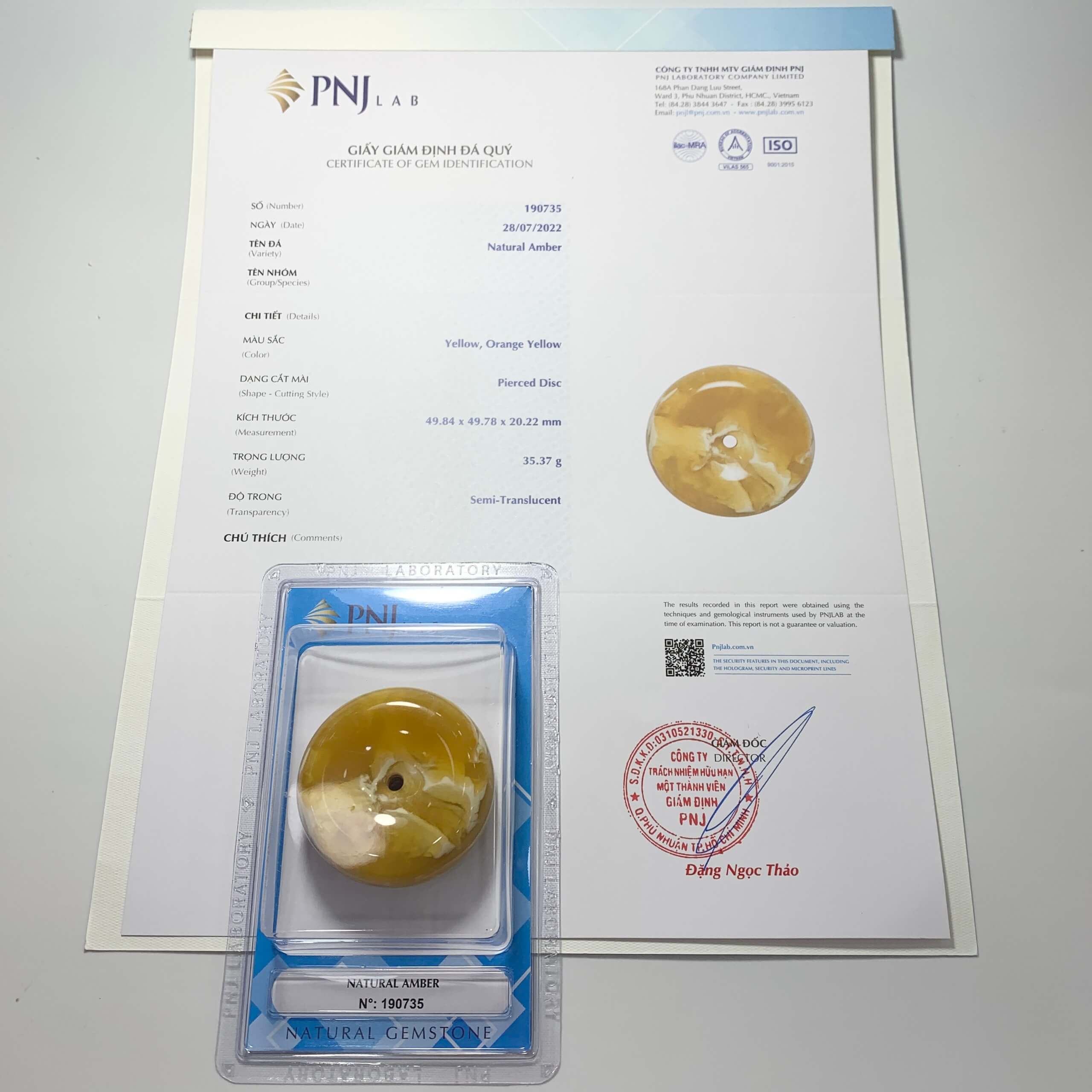 Mặt đồng điếu Hổ Phách Mật Lạp 50x20mm