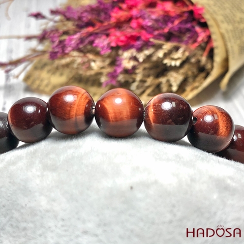 Vòng thạch anh mắt hổ nâu đỏ 10mm mix tỳ hưu bạc