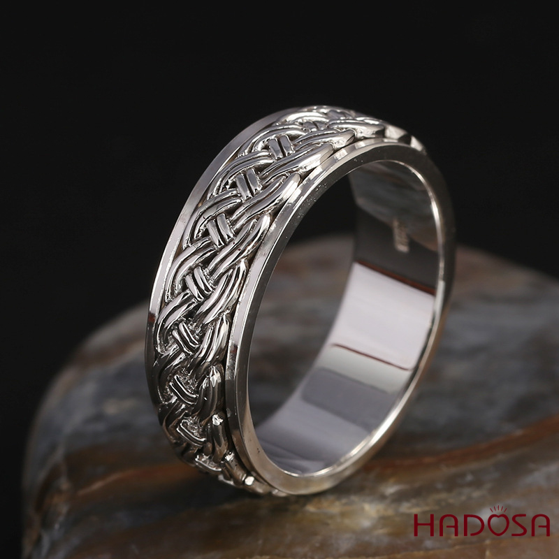 Nhẫn bạc Thái nam Bện Xoay 360