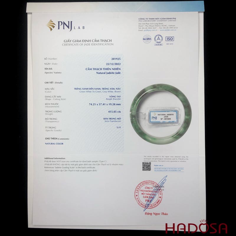 Vòng Ngọc Cẩm Thạch lá hẹ bạch lí ni 57