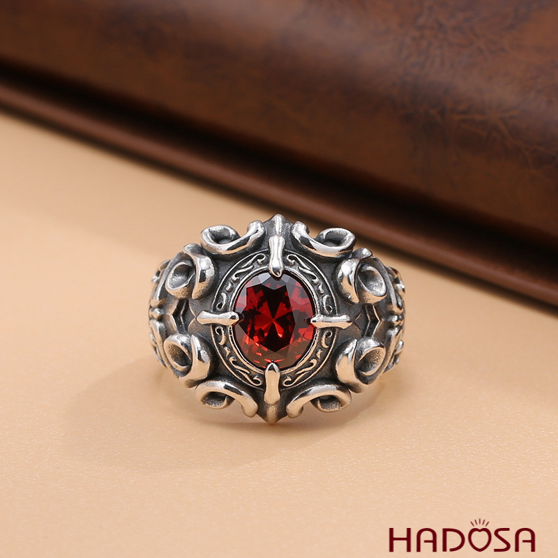 Nhẫn bạc nam đá đỏ