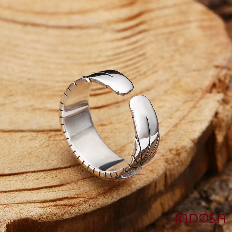 Nhẫn bạc Thái mở họa tiết hình học bộ lạc