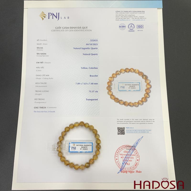 Vòng Thạch anh tóc vàng 07mm chuẩn 6A+
