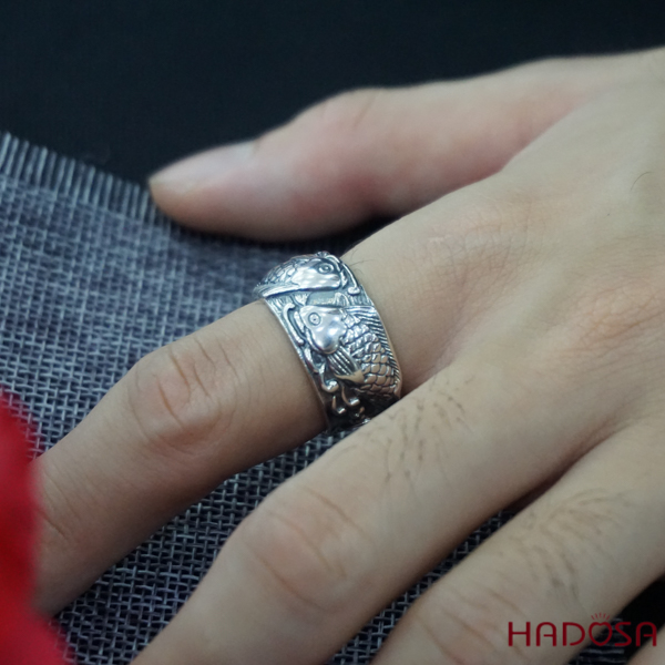 Nhẫn bạc nam phong thủy cá Chép