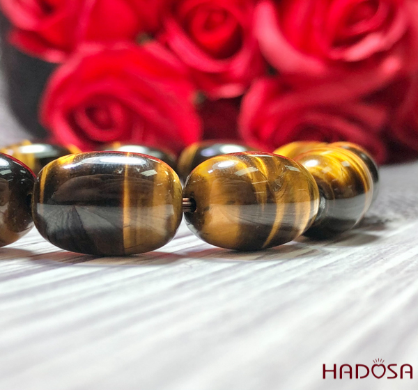 Vòng đá mắt Hổ vàng nâu hạt trụ 12x16mm 5A