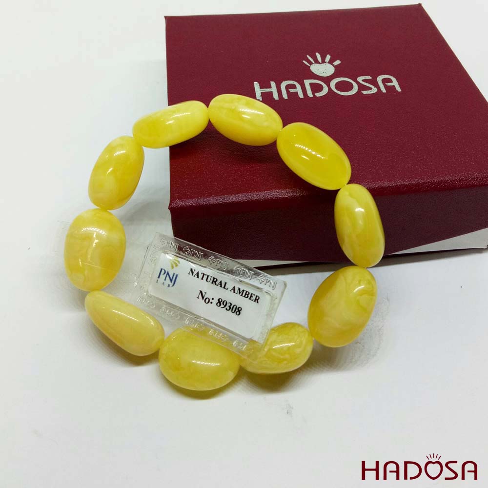 Vòng Hổ Phách mật lạp hạt olive 14*18mm