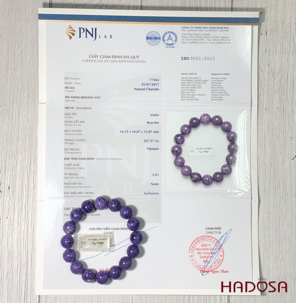 Vòng tay đá Mắt Rồng Charoite 14mm chuẩn 5A