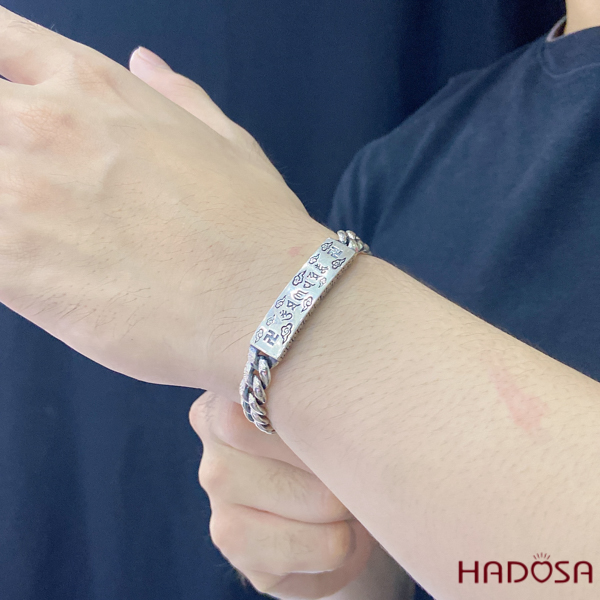 Vòng Tay Nam Bạc Thái bản Om Mani Padme