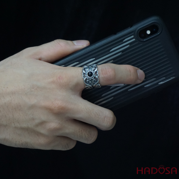 Nhẫn Bạc Thái 925 đính đá đen