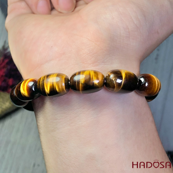 Vòng đá mắt Hổ vàng nâu hạt trụ 12x16mm 5A